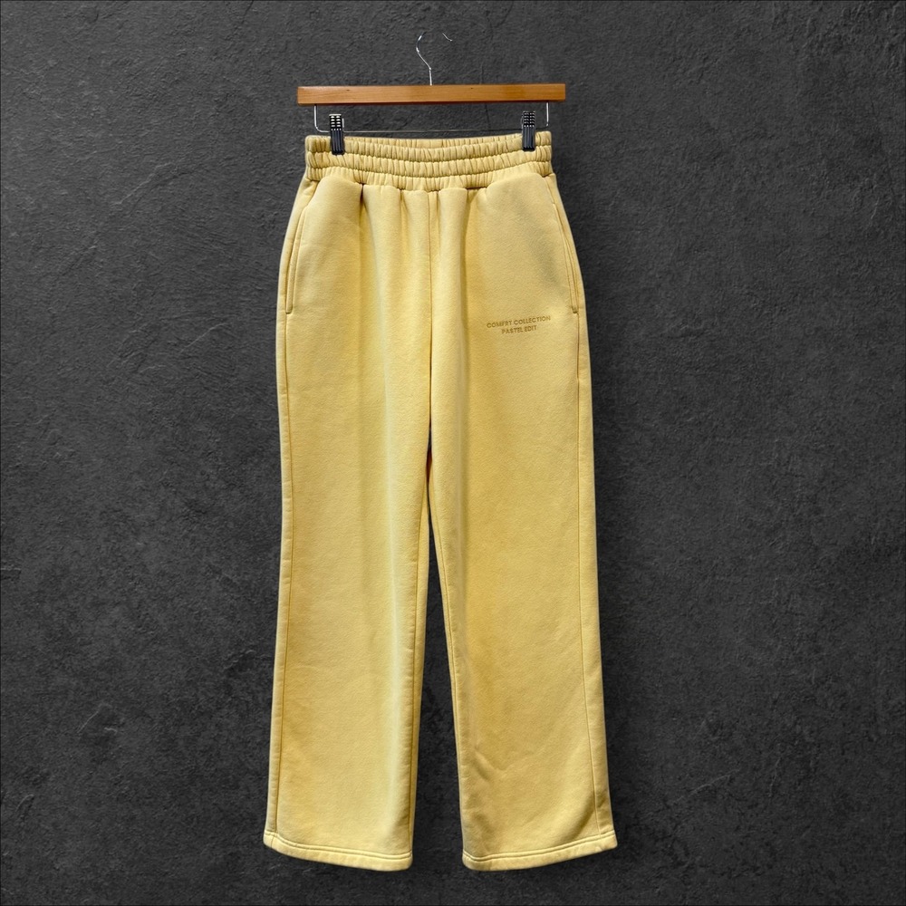 Comfrt Pastel Edit Yellow Wide Leg Sweatpants High Rise Fleece Joggers XS